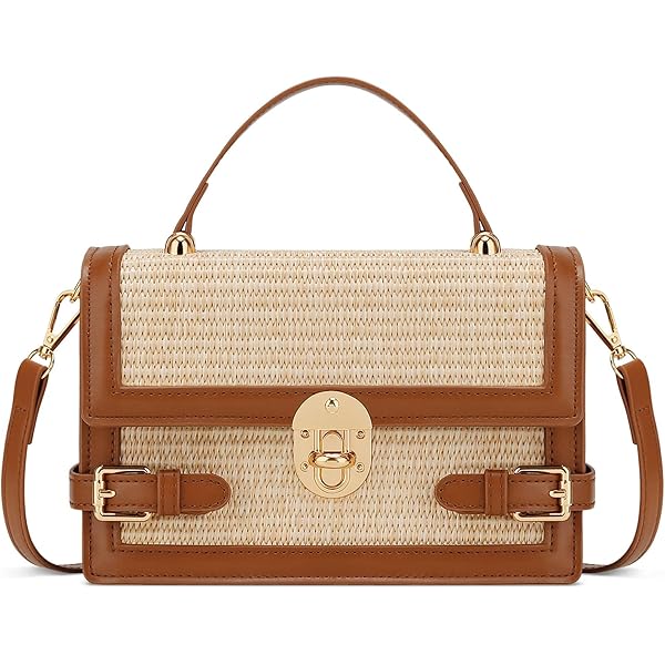 KKXIU Top Handle Straw Purse for Women, Summer Straw Crossbody Bag